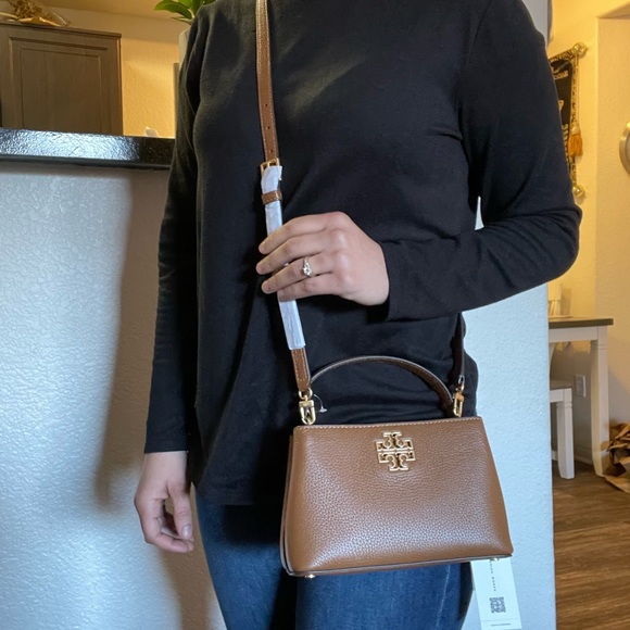 New, tory burch britten micro satchel crossbody top handle brwon - Picture 10 of 11